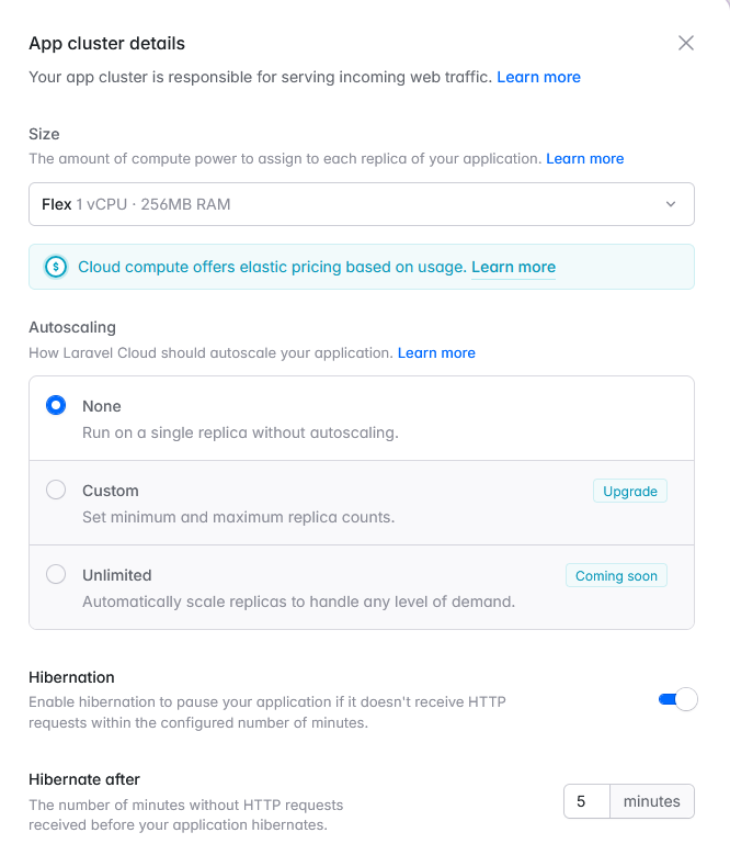Screenshot from Laravel Cloud